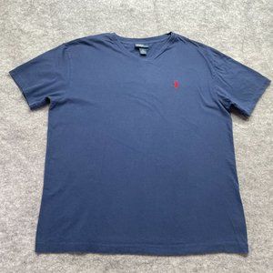 Polo Ralph Lauren T-Shirt Blue V-Neck Classic Fit Red Pony Logo Men M